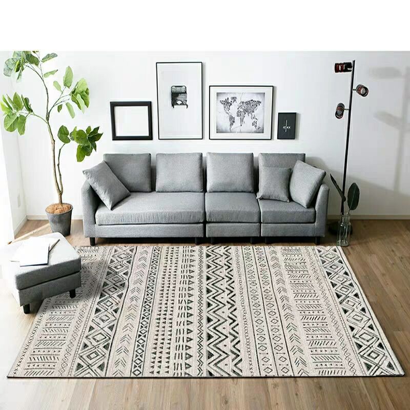 White Modern Rug Polyester Geometric Pattern Rug Washable Rug for Home Decor