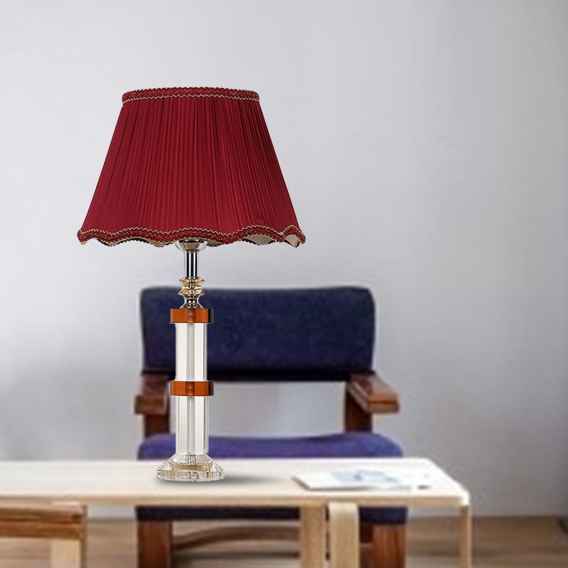 Lampe nocturne rectangle clair transparent simple 1 lumière de table légère lumière en rouge avec de l'ombre en tissu