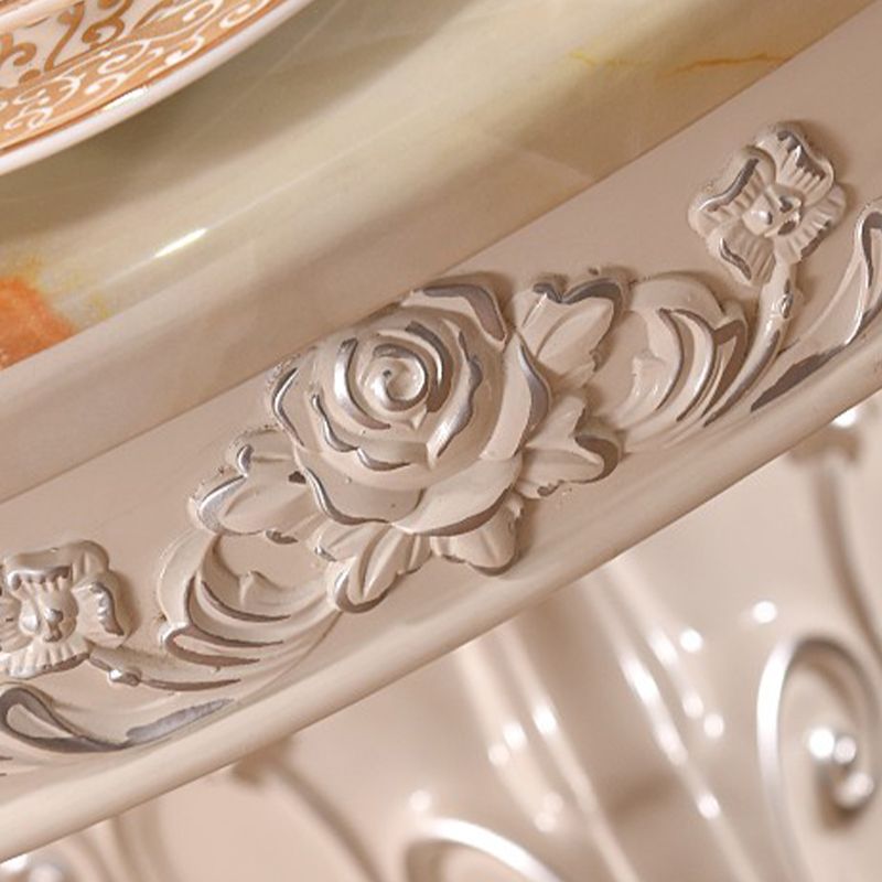 Oak Wood Base Victorian Dining Table Round Marble Top Table with Pedestal