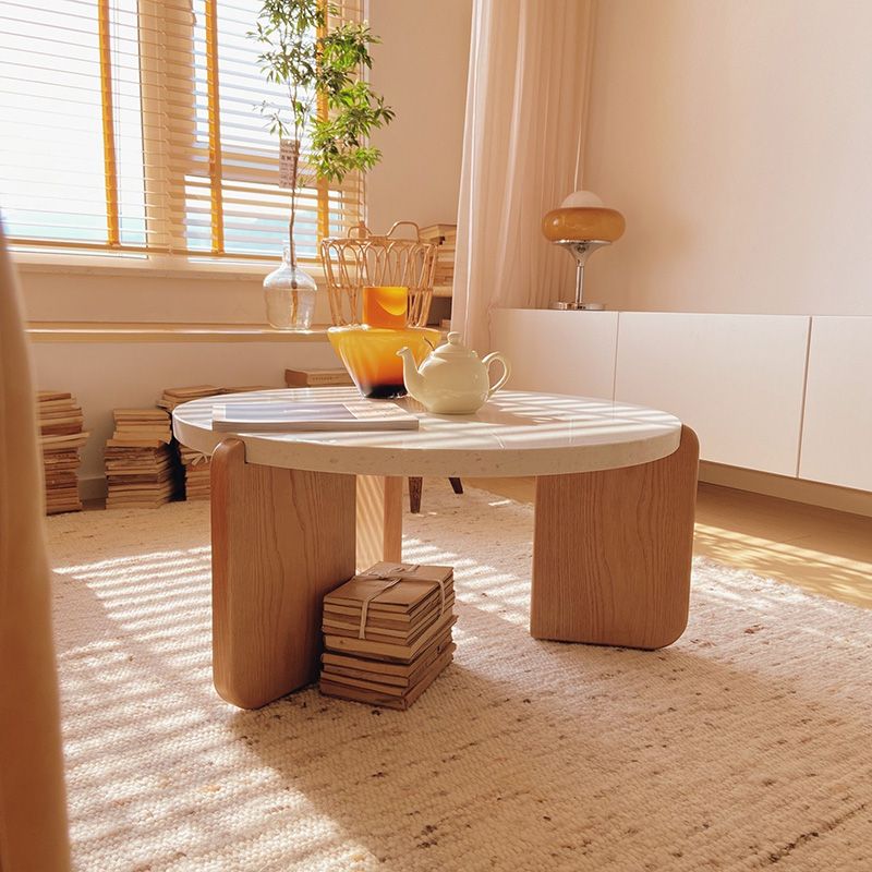 3 Legs Coffee Table Contemporary Round Stone Coffee or End Table