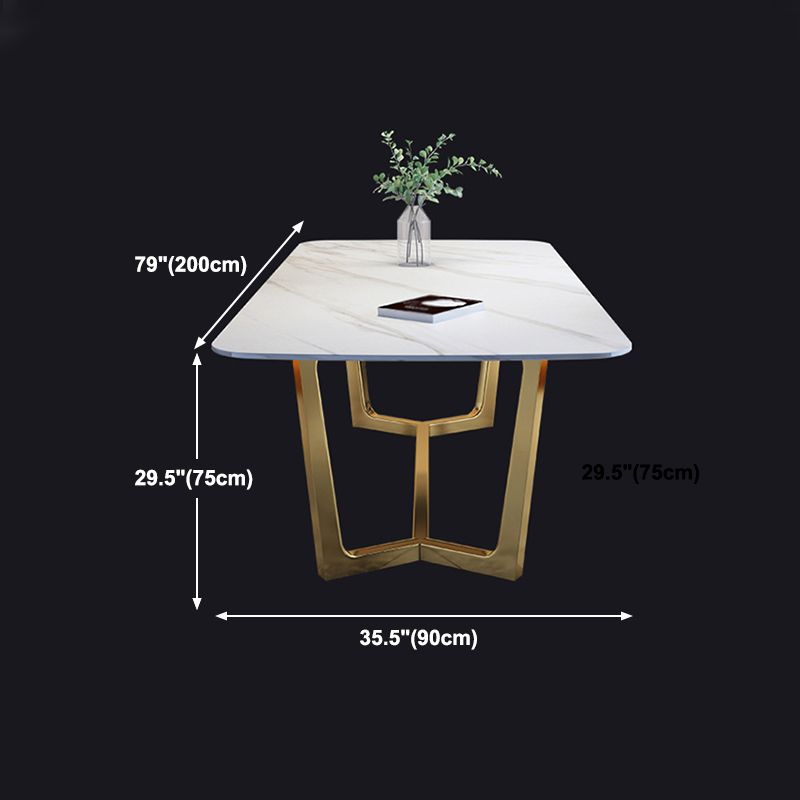 Luxury Sintered Stone Top Table Rectangle Table with Gold Trestle Base