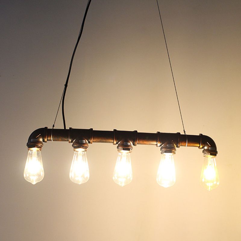 5 Lights Metal Tubular Island Pendant Light Retro Industrial Exposed Bulb Restaurant Island Lamp