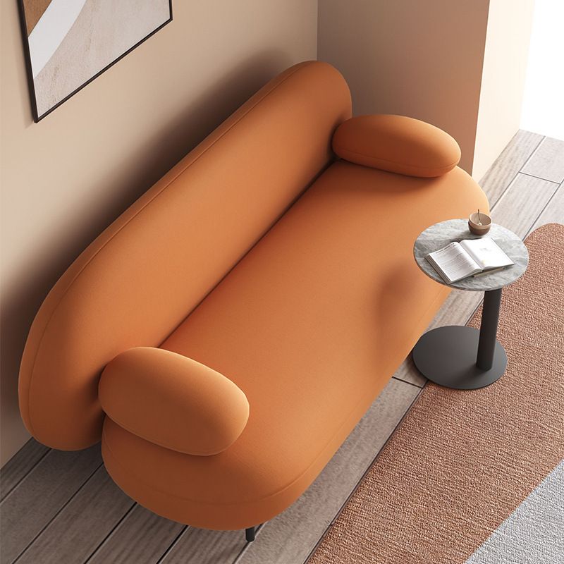 Tight Back Faux Leather Sofa Curved Waterproof Solid Color Settee