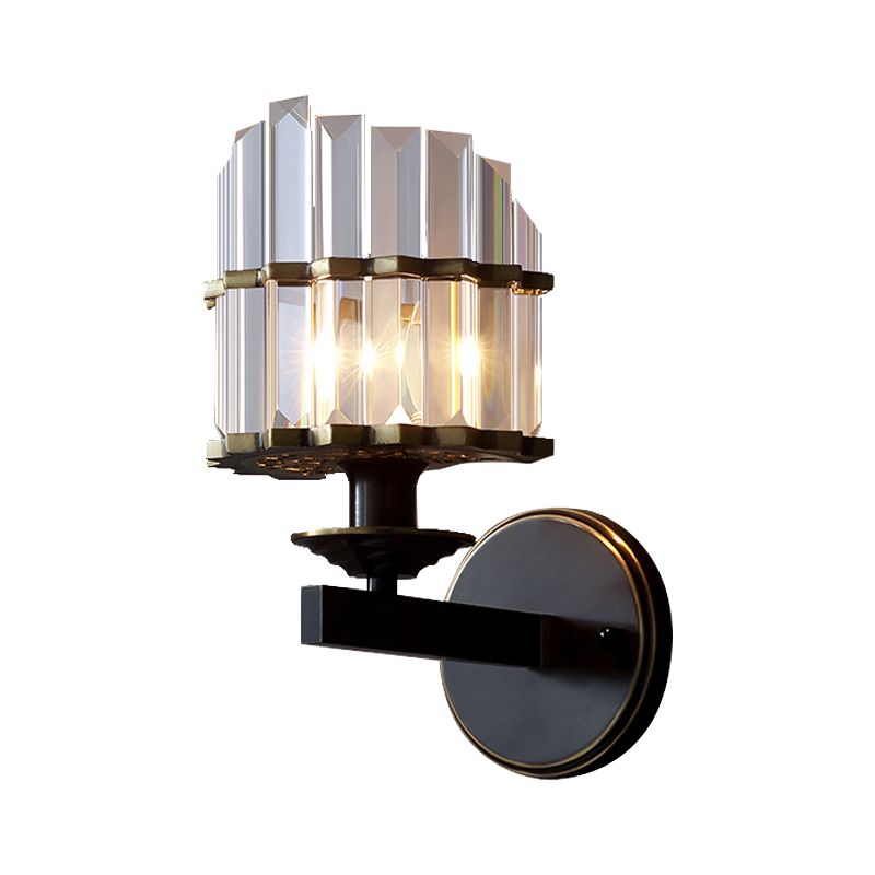 K9 Crystal Wall Sconce Lamp Contemporary Style Metal 1 Light Black/Brass Finish Wall Light Fixture for Living Room