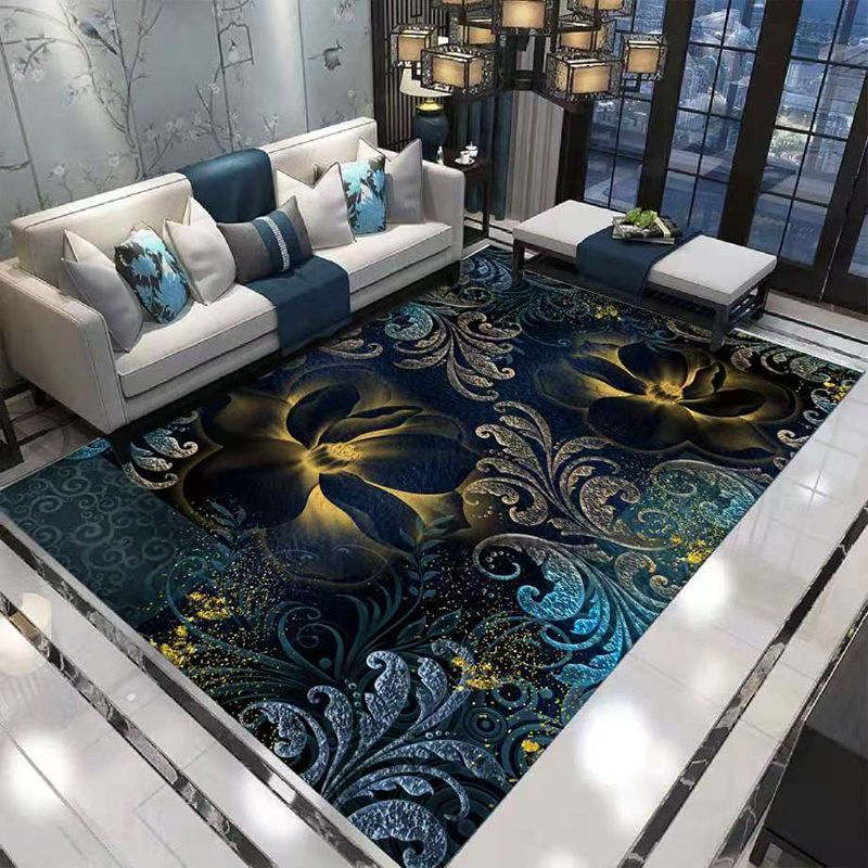 Luxury Living Room Rug Multi Colored Plant Pattern Carpet Polypropylene Machine Washable Anti-Slip Rug