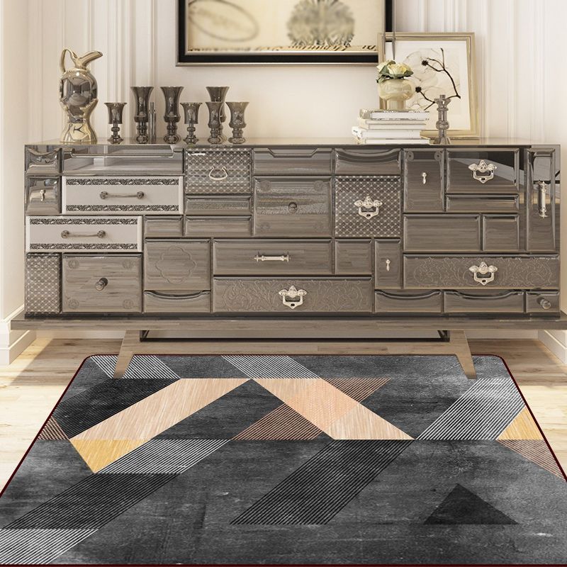 Black Bedroom Rug Modern Color Block Stripe Pattern Area Rug Polyester Anti-Slip Carpet