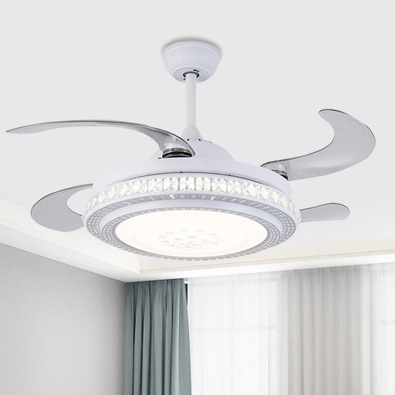 42 "W Métal circulaire suspendu à la lampe à fans contemporaine LED CHAMBRE SEMI FLUX MONT LUMIÈRE EN BLANC avec 4 lames, télécommande / conversion de fréquence et télécommande
