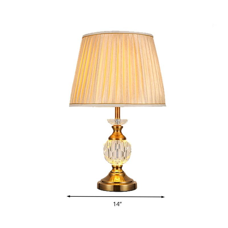 Lampe de nuit en forme de tonneau en tissu beige, lumière unique, de style rustique, pour chambre à coucher, avec accents de cristal