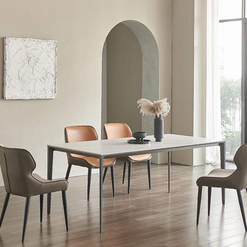 Modern Stone Top Rectangle Dinette Table Metal Base Dining Table in White
