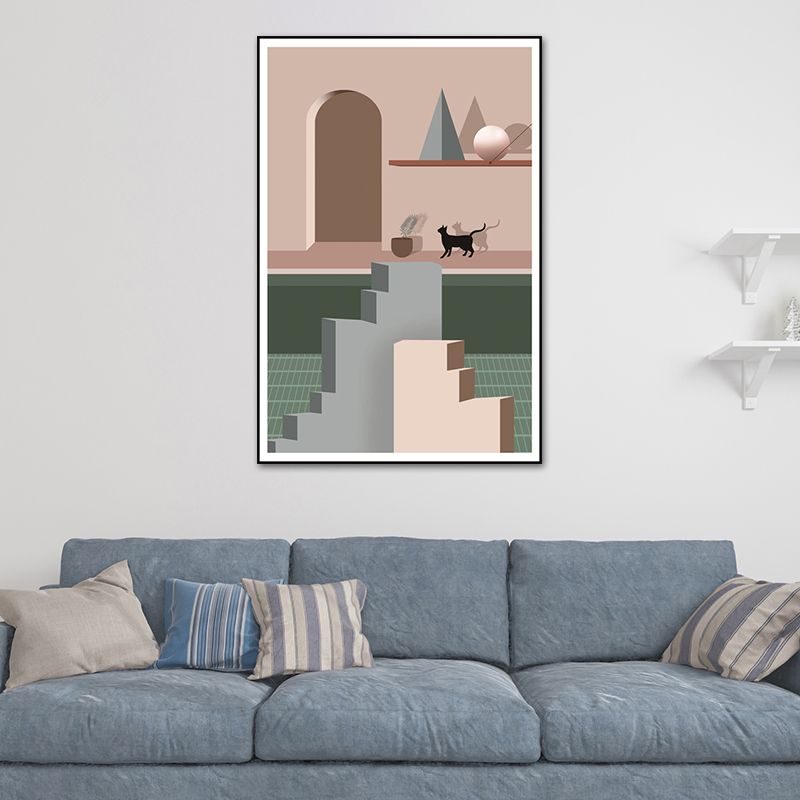 Still Life House Interior Canvas Nordic Textured Wall Art Decor in Light Color for Home