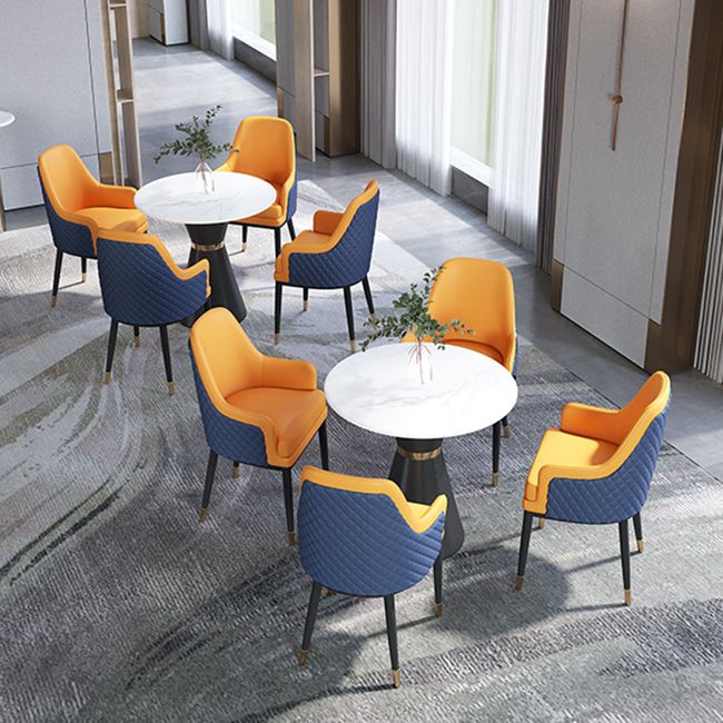 Contemporary Faux Marble Dining Table Set Round 1/2/3/4/5 Pieces Dining Set for Home Use