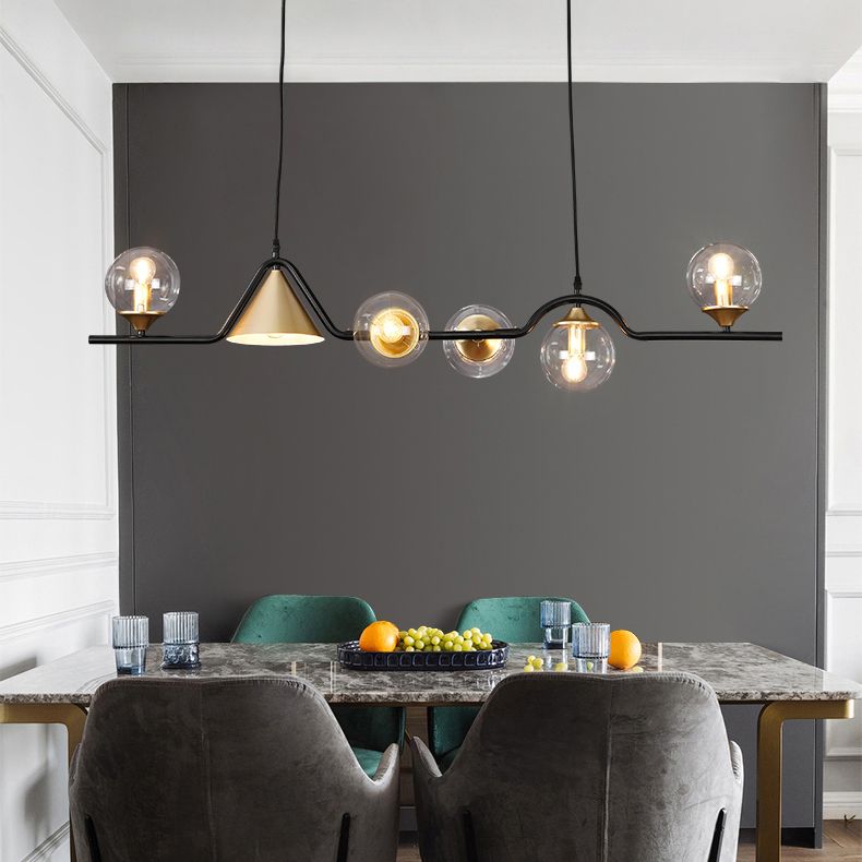 Metal Linear Island Light with Glass Ball Shape Nordic Minimalist Style Metal Island Pendant for Dining Room