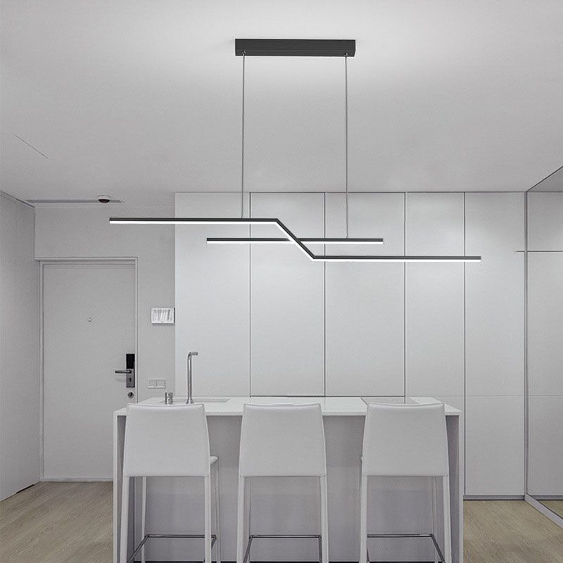 2-Light LED Island Light in Modern Simplicity Metal Linear Pendant Light for Dining Room
