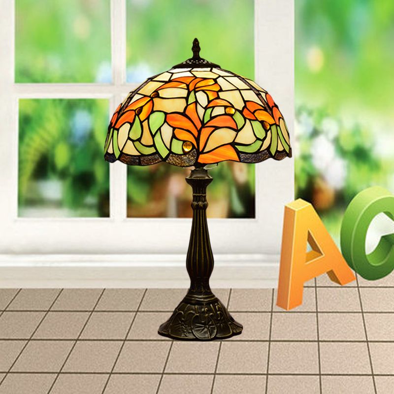 Handgesneden glas in lood bronzen nachtlamp bloemen 1 bol Tiffany-stijl tafellicht