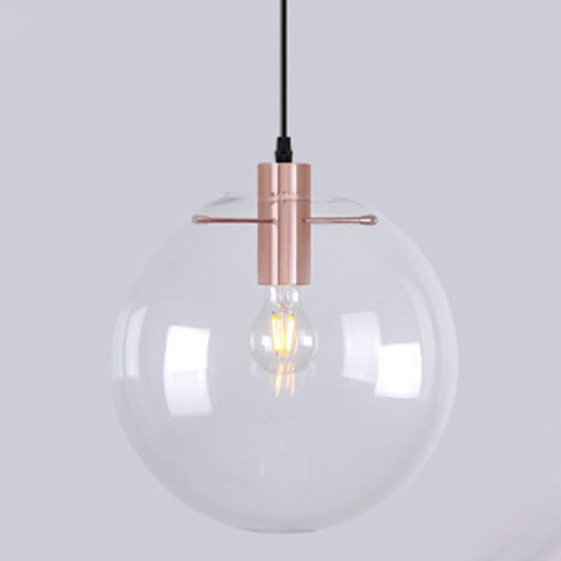 1 Light Spherical Pendant Light Modern Minimalist Clear Glass Dining Room Hanging Lamp