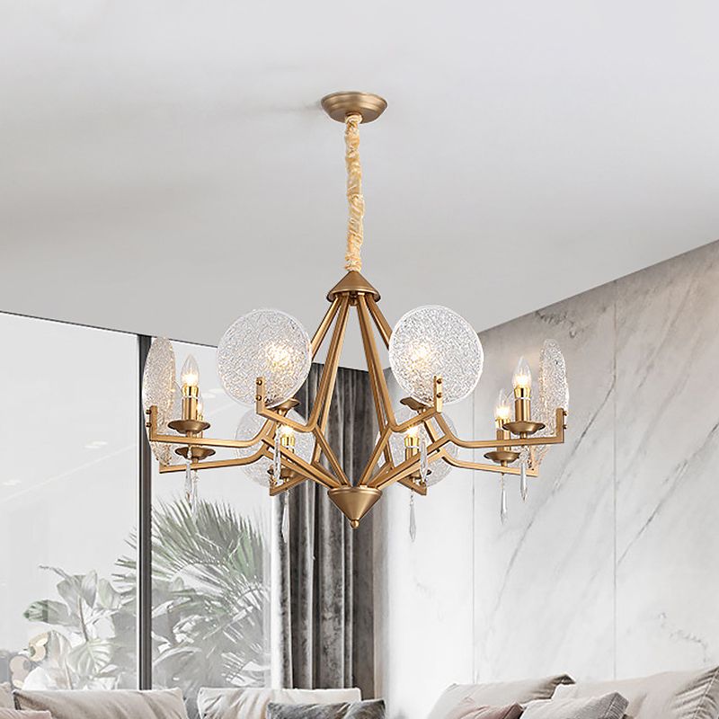 8 Heads Candle-Style Ceiling Chandelier Post Modern Gold Finish Crystal Panel Shade Pendant Light