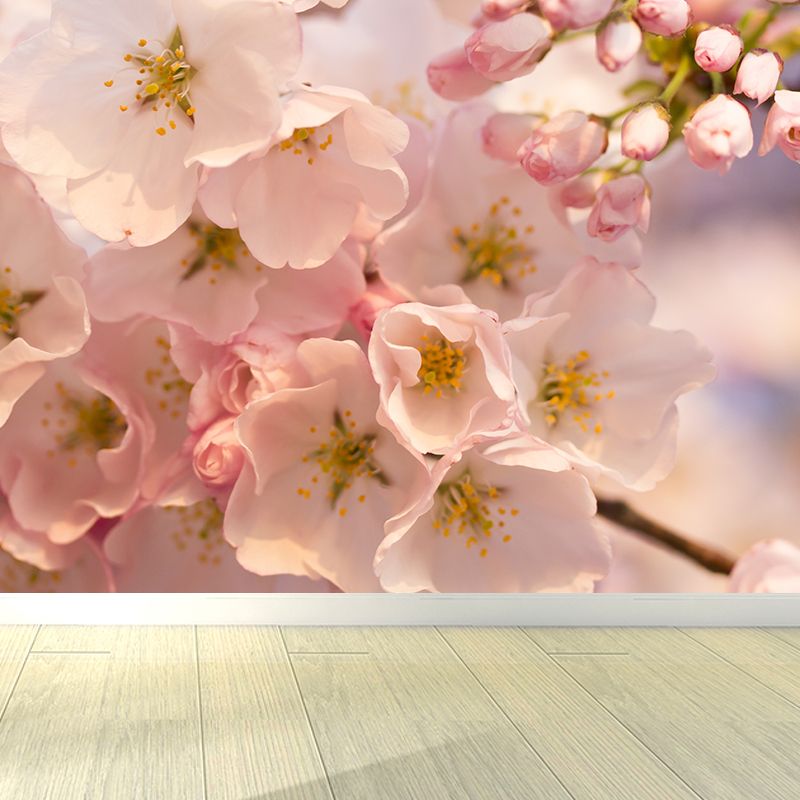 Contemporary Flower Print Mural Wallpaper White Living Room Wall Art, Custom Printed