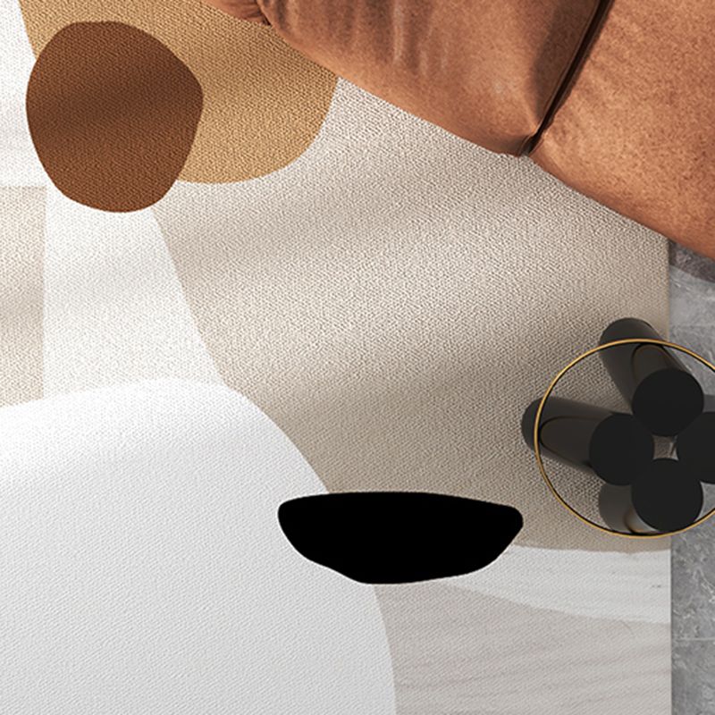White Tone Simple Area Rug Polyester Abstract Color Block Carpet Stain Resistant Rug for Home Decor
