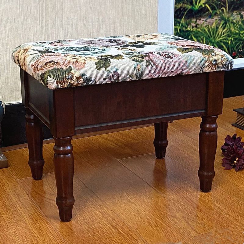 Linen French Country Ottoman Footstools Floral Printed Tear Resistant Rectangle Ottoman