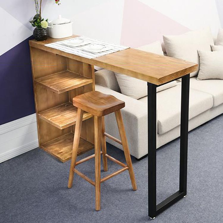 Solid Wood Cocktail Bar Table Industrial Bistro Bar Table with Storage