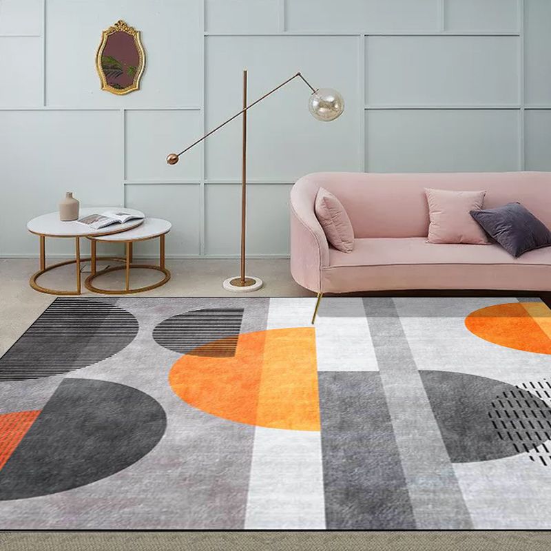 Contemporary Colorblock Rug Grey and Orange Polyester Rug Machine Washable Non-Slip Area Rug for Bedroom