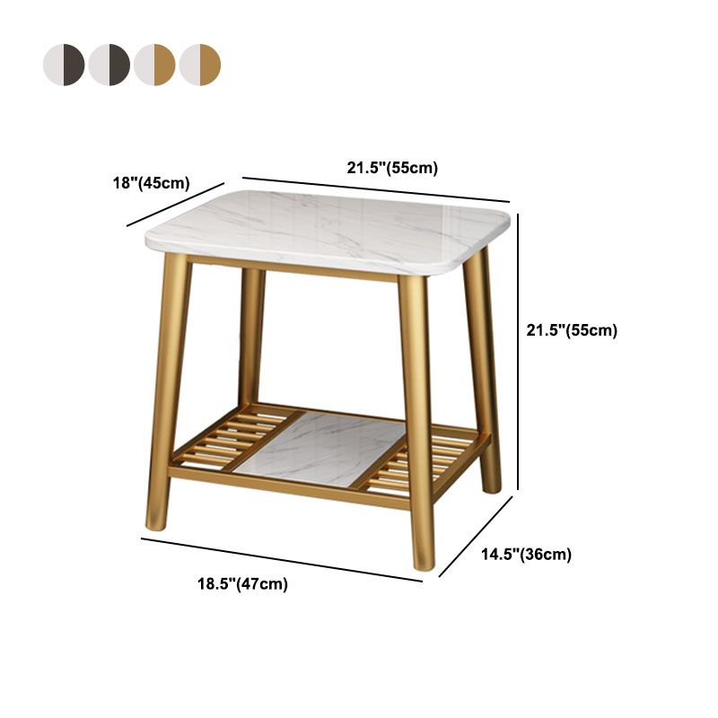 Rectangle Slate Top Side Table 21.65" Tall Metal 4 Legs End Table with Shelf