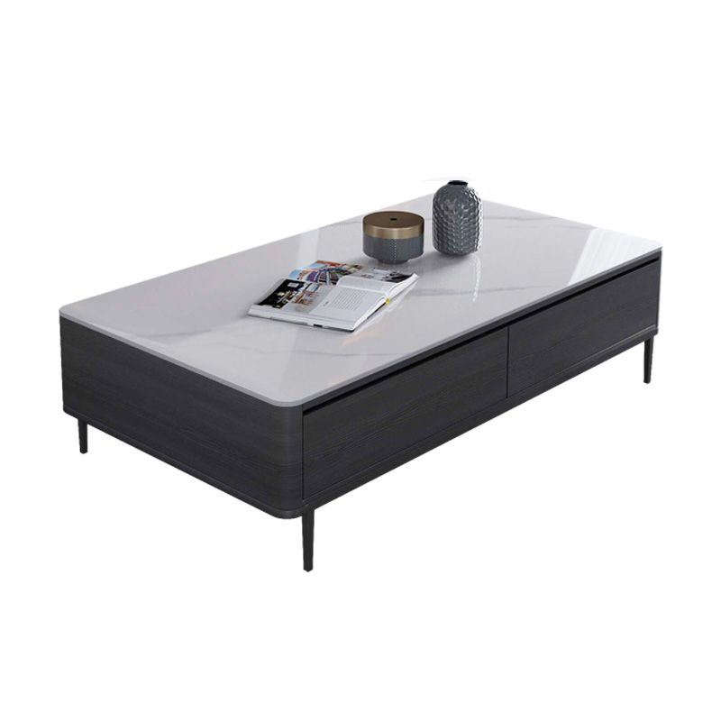 Rectangle Slate Cocktail Table 4 Legs Coffee Table with Drawer