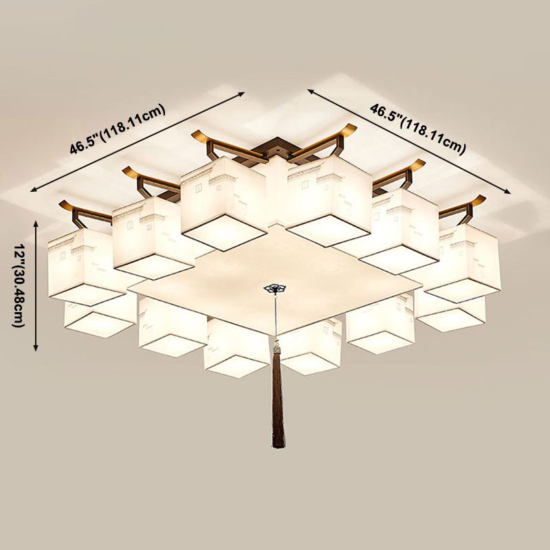 Chinese Style Fabric Flush Ceiling Light 5 Size for Optional Flush Light for Living Room