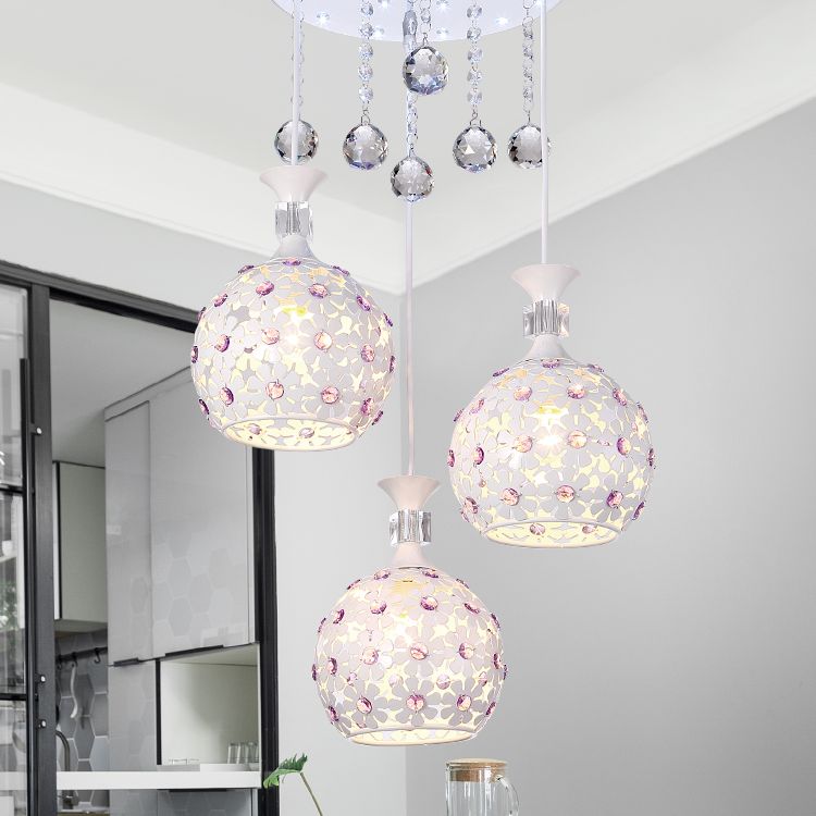 Cluster sphère pendentif léger nordique cristal 3 bulb lempe suspension du plafond