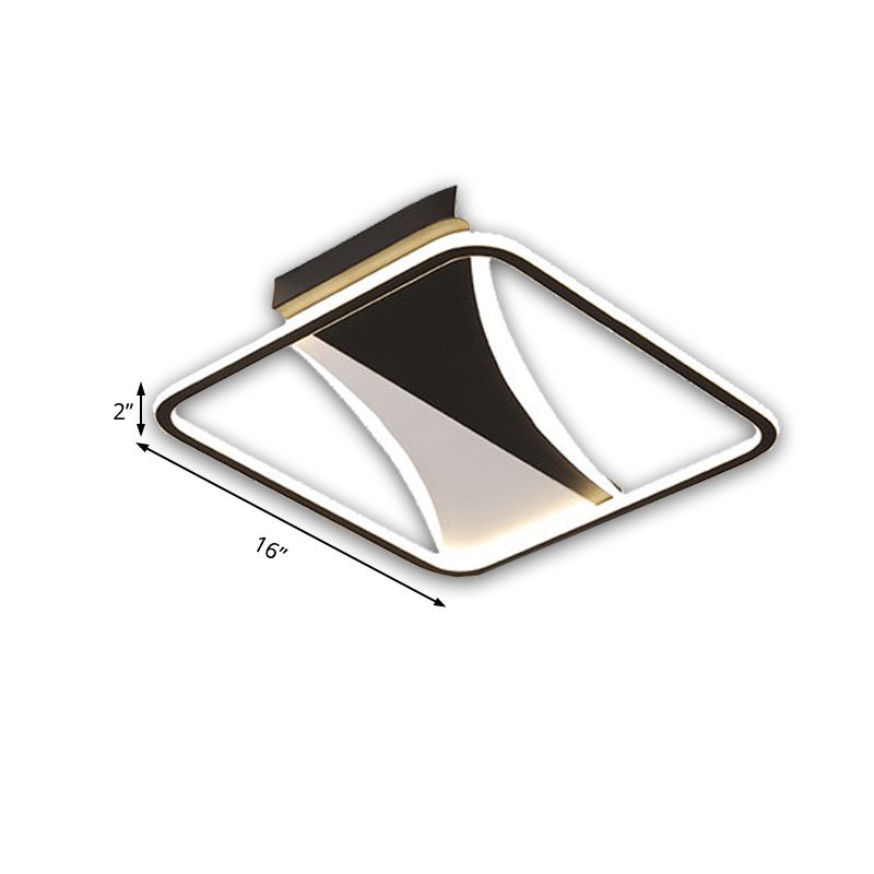 Plafonnier carré/rectangulaire moderne en acrylique noir et blanc, plafonnier LED pour chambre à coucher en blanc chaud/blanc, 16"/19,5"/23,5" W