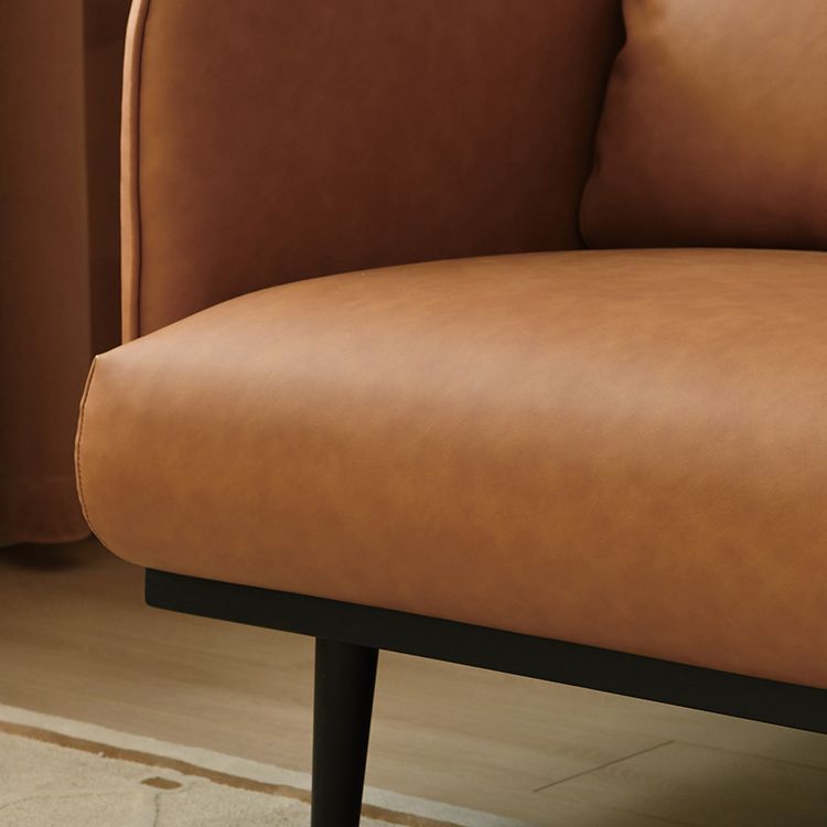 Faux Leather Standard Sofa Square Arm Sofa withTufted Back in Solid Wood