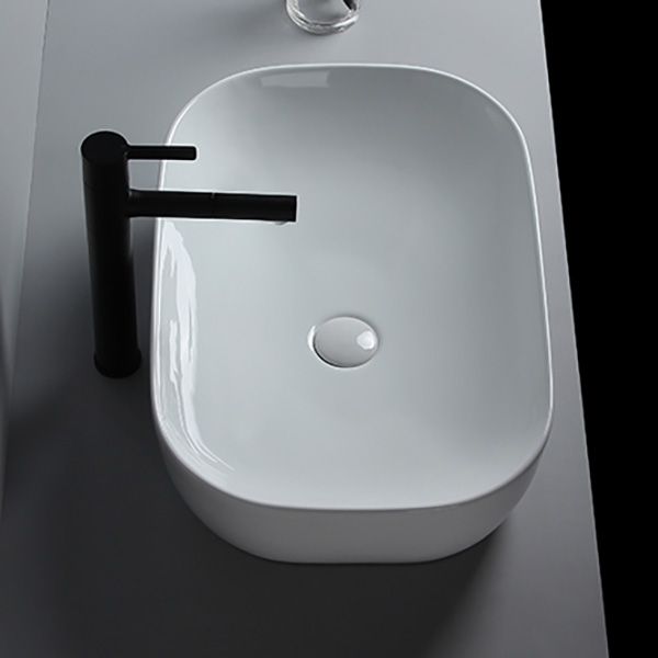 Modern Bathroom Sink Porcelain Solid Color Rectangular Vessel Sink with Pop-Up Drain