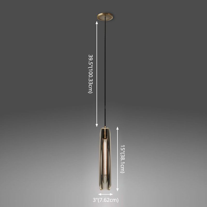 Brass Cylindrical Hanging Lamp in Modern Creative Style Copper Pendant Light with Crystal Shade
