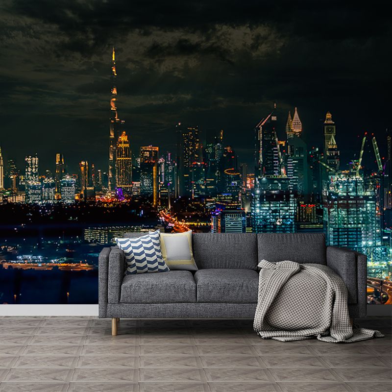 Dubai City Night View Wall Mural Waterproofing Wall Covering for Meeting Room