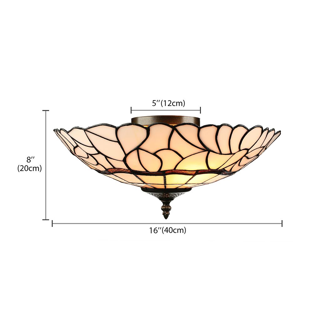 Plafonnier en verre blanc/beige de style Tiffany, plafonnier à 3 lumières pour le salon