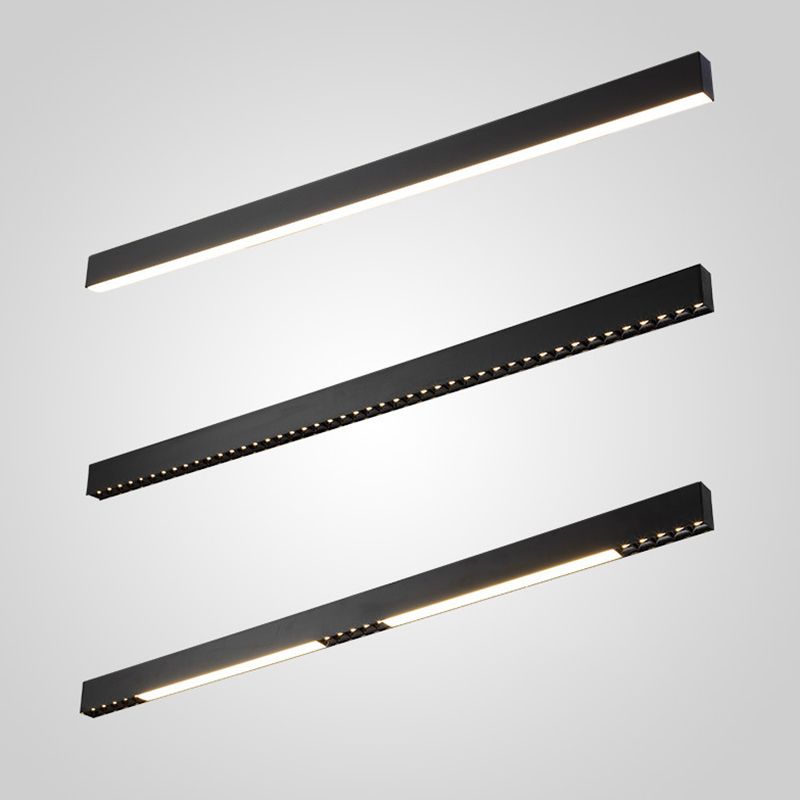 Matte Black Rectangular Island Lighting Simplicity Metal LED Hanging Light for Dining Room