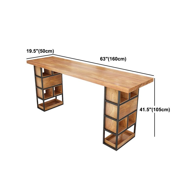 Wood Top Bar Table Modern Double Pedestal Coffee Shop Bar Dining Table with Storage