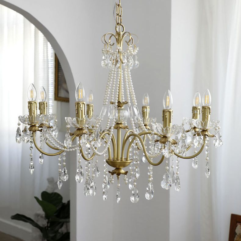Multi-lights Vintage Candlestick Pendant Light Rustic Style Crystal Drops Large Chandelier for Living Room Dining Room