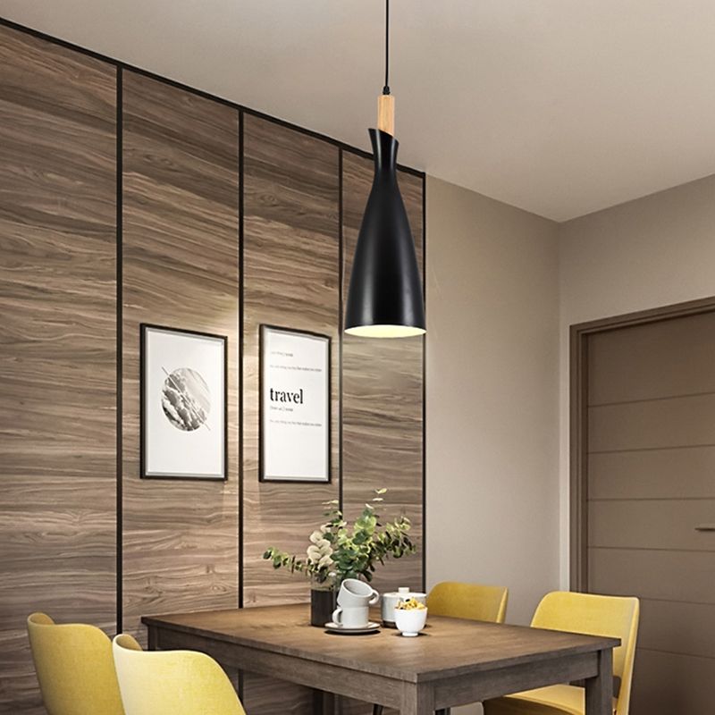 Tapered Kitchen Hanging Pendant Light Metal 1 Head Minimalist Down Lighting in Black/White/Grey