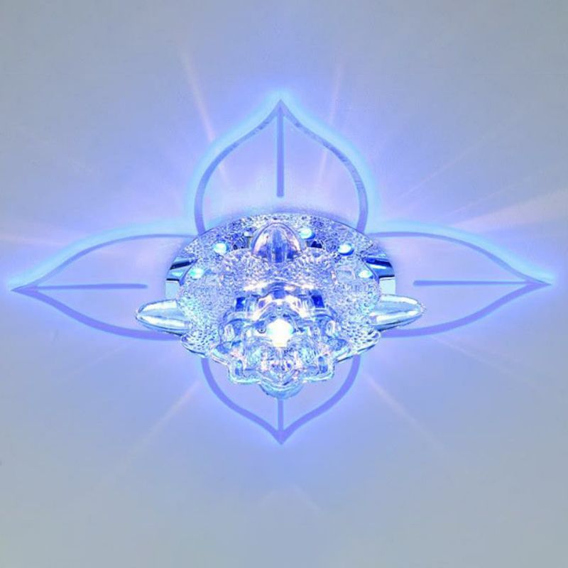 Contemporary Floral Flush Ceiling Light Crystal Corridor LED Flush Mount Lighting Fixture in Clear