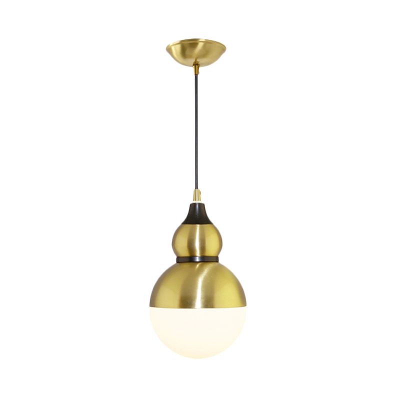 Schwarz/Messing -Kürbis -Form -Anhängerlampe Mitte des Jahrhunderts Metall 1 Licht -Pendel Licht mit Bodenweißglasdiffusor