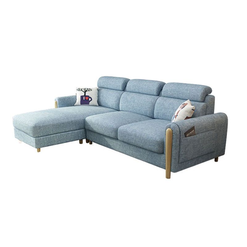 Modern 35.43 " H Blue Cotton Blend Square Arm Sofa & Chaise with Storage