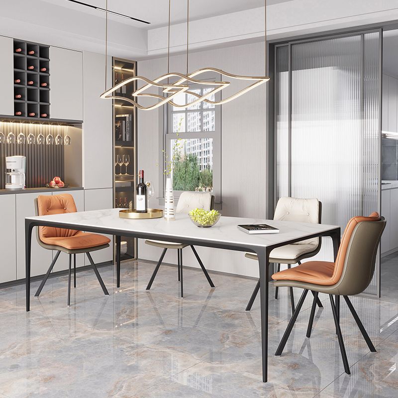 Modern Sintered Stone Dining Table Rectangle Table with Metal Base for Home