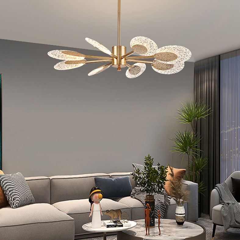 Éclairage de lustre postmoderne de plafond en métal doré pour foyer