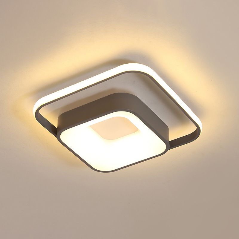 Square Flush Mount Minimalist Metal Gray/White Light LED Ceiling Fixture, Natural Light/Remote Control Stepless Dimming
