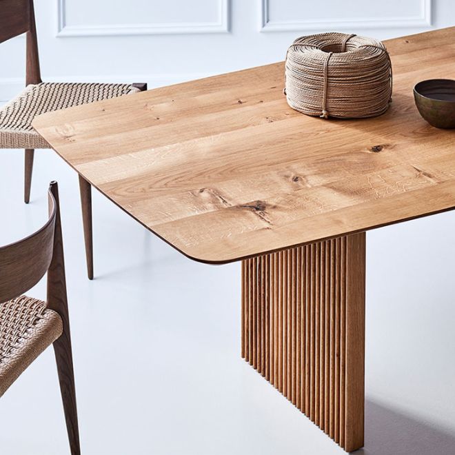 Rectangle Dining Table Modern Oak Solid Wood Double Pedestal Dining Table