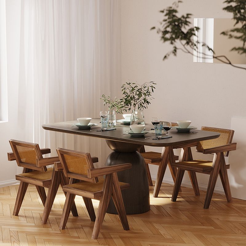 Mesa de comedor de madera maciza en color marrón para mesa moderna de restaurante con base de madera