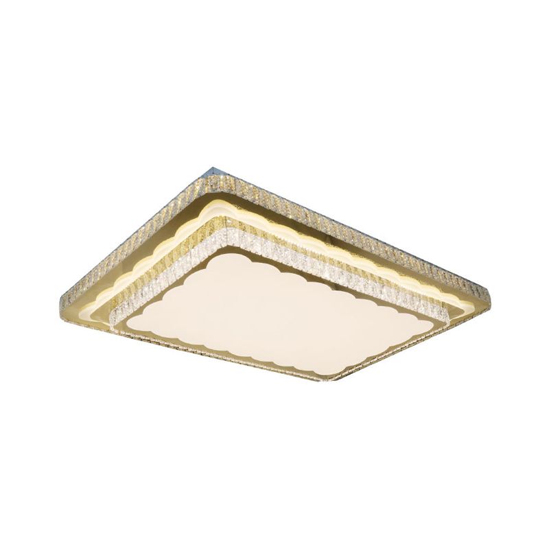 Contemporary Rectangle Flush Mount Lighting Clear Cut Crystal Blocks LED Ceiling Fixture in Nickel