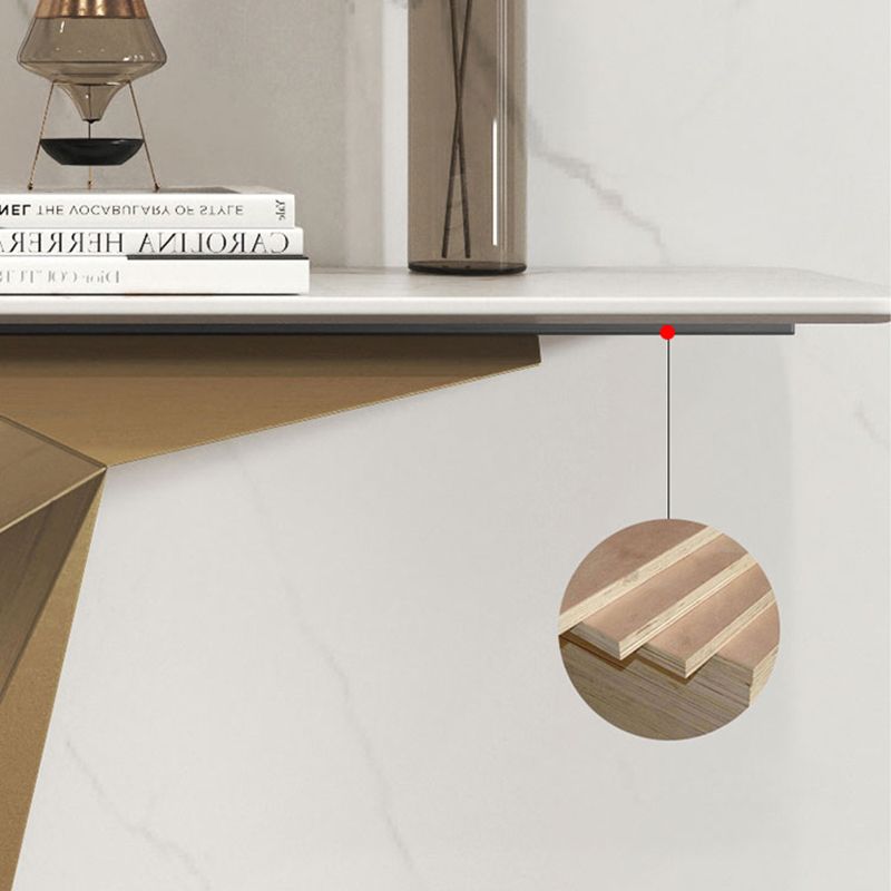Glam Rectangle Console Accent Table with White Stone Top for Hall