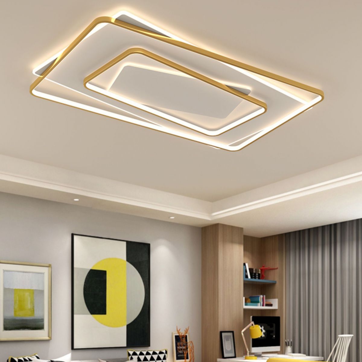 Gold Square LED Flush Mounted Ceiling Lights Contemporary Lighting Fixture for Living Room